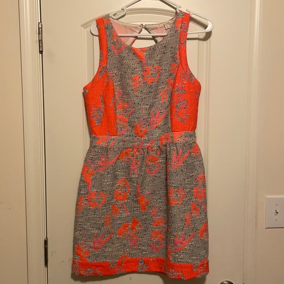Ella Moss back zip floral print dress. Neon orange and gray size medium. - Picture 1 of 3